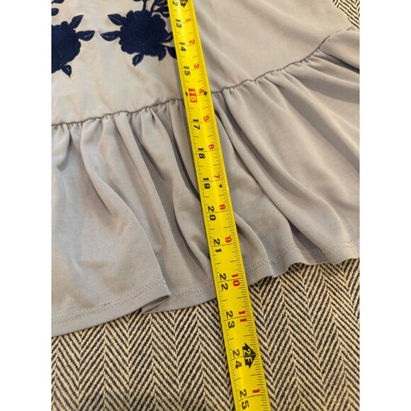 Alya Blue Sleeveless Peplum Tank Top With Navy Embroidered Floral Design Size S - Picture 9 of 10